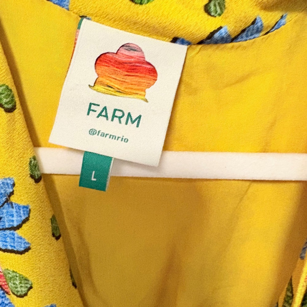 Farm Rio Tropical Floral V-NeMaxi Dress Womens Yellow Large V-Neck - Picture 5 of 12